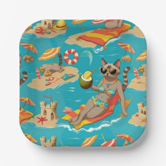 Beach themed for Siamese Cat Lovers Party Pappteller (Vorderseite)