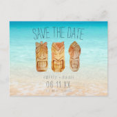 Beach Tiki Mask Wedding Save the Dates Ankündigungspostkarte (Vorderseite)