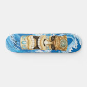 Beach Tiki Wave Blue Monogram Skateboard (Horizontal)