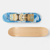 Beach Tiki Wave Blue Monogram Skateboard (Horizontal)