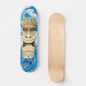 Beach Tiki Wave Blue Monogram Skateboard (Vorderseite)