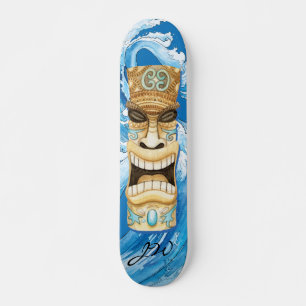 Beach Tiki Wave Blue Monogramm Skateboard