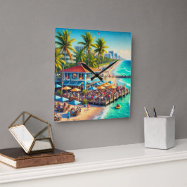 Beach Time Beach Café Wall Clock Quadratische Wanduhr
