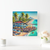 Beach Time Beach Café Wall Clock Quadratische Wanduhr (Zuhause)
