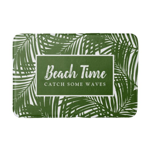 Beach Time Mod Green Palm Blätter Muster Badematte (Vorderseite)