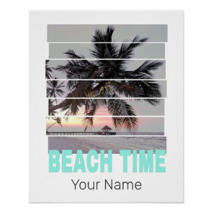 Beach Time Vintag Pier Palm Tree Sunset Souvenir Poster