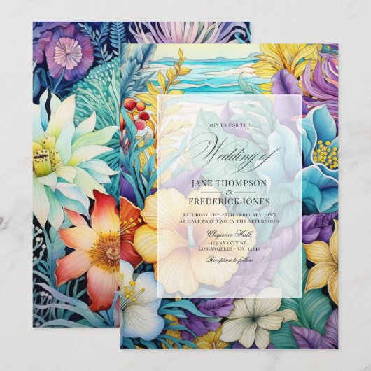Beach Tones Blumensommer Einladung (Vorne/Hinten)