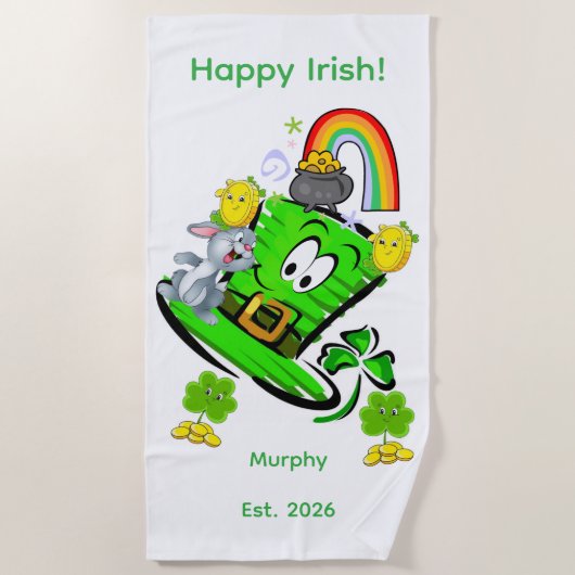 Beach Towel Happy St. Patrick's Day Rabbit Strandtuch (Vorderseite)