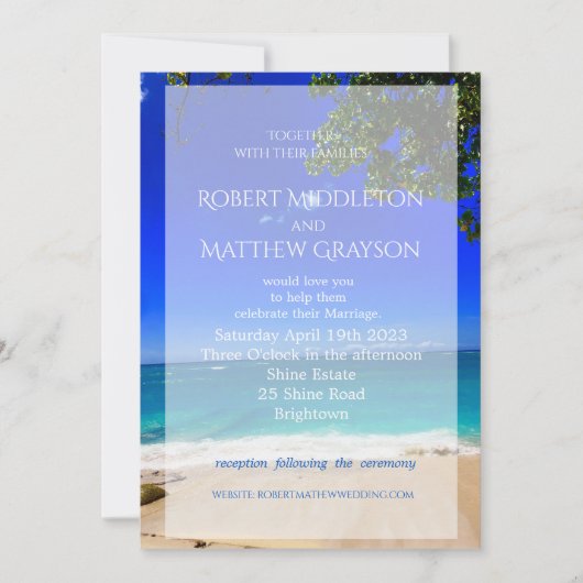 Beach Tropical Chic Gay Hochzeit Einladung (Vorderseite)