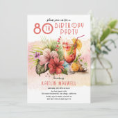 Beach Tropical Cocktails 80. Geburtstagsparty Einladung (Stehend Vorderseite)