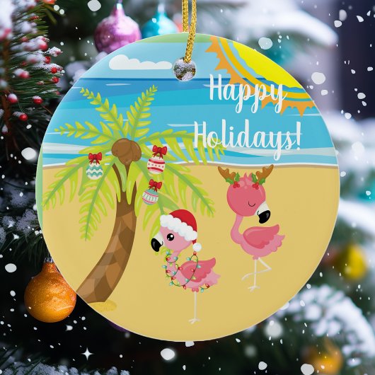 Beach Tropical Flamingo Weihnachtsfeiertag Keramik Ornament