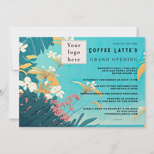Beach Tropical floral Business Eröffnung Einladung (Vorderseite)