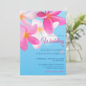 Beach Tropical Hawaii Floral Pink Wedding Einladung (Stehend Vorderseite)
