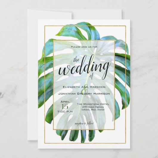 Beach Tropical Hawaii Leaf Foto Greenerity Wedding Einladung (Vorderseite)