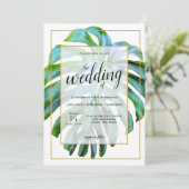 Beach Tropical Hawaii Leaf Foto Greenerity Wedding Einladung (Stehend Vorderseite)