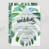 Beach Tropical Hawaii Leaf Grünes Foto Hochzeit Einladung (Vorne/Hinten)