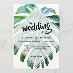 Beach Tropical Hawaii Leaf Grünes Foto Hochzeit Einladung