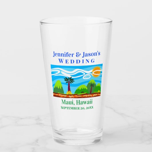 Beach Tropical Hochzeit in Urlaubsort Hawaii Pint Glas (Vorderseite)