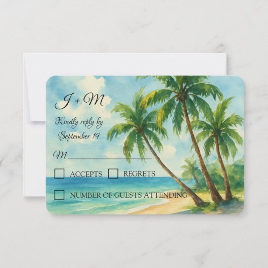 Beach Tropical Island Summer Wedding RSVP Karte (Vorderseite)
