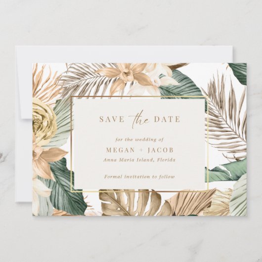 Beach Tropical Leaf Hochzeit retten das Datum Save The Date (Vorderseite)