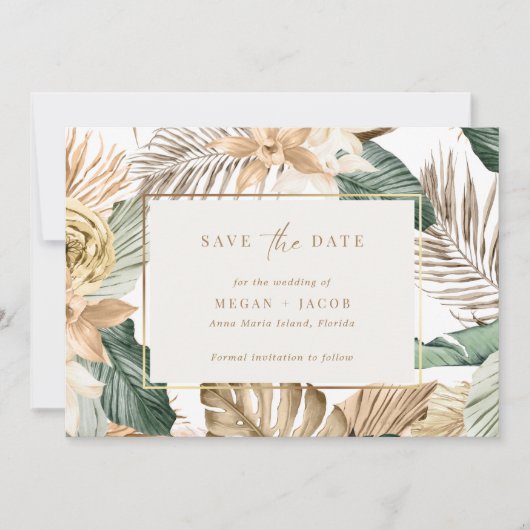 Beach Tropical Leaf Hochzeit retten das Datum Save The Date (Vorderseite)