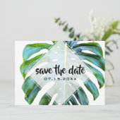 Beach Tropical Leaf Trendy Greenery Save the Date (Stehend Vorderseite)