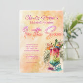 Beach Tropical Neon Bachelorette Weekend Einladung (Stehend Vorderseite)