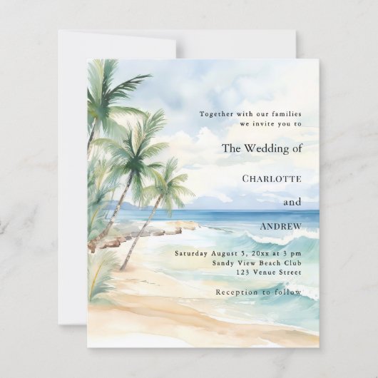 Beach tropical palm destination wedding invitation (Vorderseite)