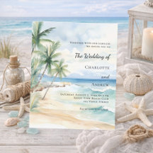 Beach tropical palm destination wedding invitation