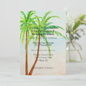 Beach Tropical Palm Trees Wedding Einladung (Stehend Vorderseite)