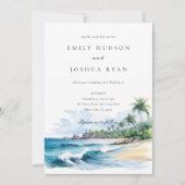 Beach Tropical QR Foto Wedding Einladung (Vorderseite)