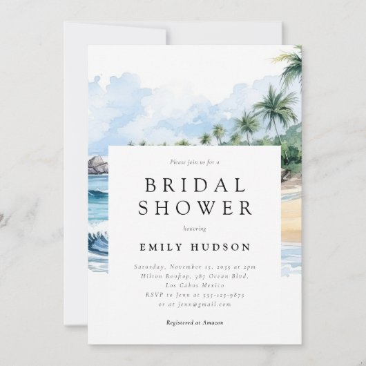 Beach Tropical Summer Bridal Dusche Einladung (Vorderseite)