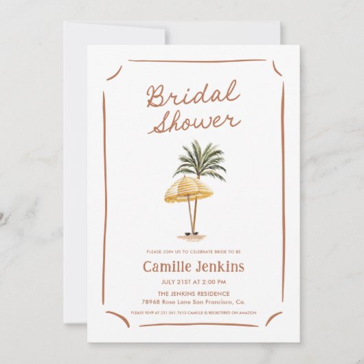 Beach Tropical Summer Bridal Dusche Einladung (Vorderseite)