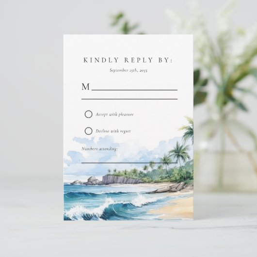 Beach Tropical Summer Wedding RSVP (Stehend Vorderseite)