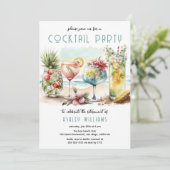 Beach Tropical Themed Cocktails Rente Party Einladung (Stehend Vorderseite)