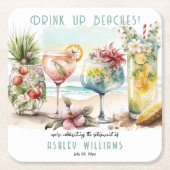 Beach Tropical Themed Cocktails Rente Party Rechteckiger Pappuntersetzer (Vorderseite)