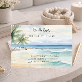 Beach tropical watercolor wedding response RSVP Mitteilungskarte