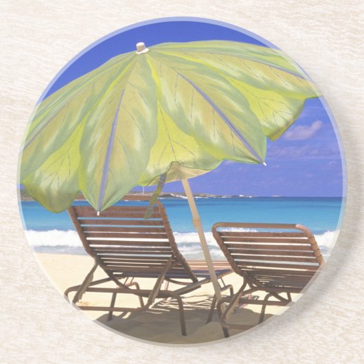Beach Umbrella, Abaco, Bahamas Sandstein Untersetzer (Vorne)