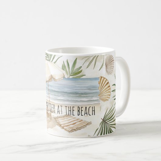 Beach Umbrella Tropical Shells Palm Leaves Kaffeetasse (VorderseiteRechts)