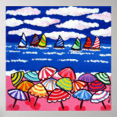 Beach Umbrells Sailboats Spaß Kunst Poster (Vorne)