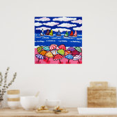 Beach Umbrells Sailboats Spaß Kunst Poster (Küche)