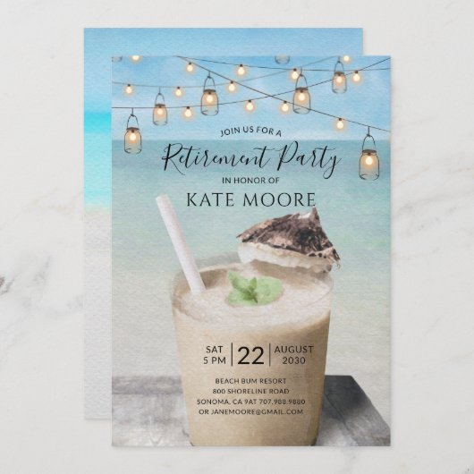 Beach- und Cocktail-String-Lights-Pension-Party Einladung (Vorne/Hinten)