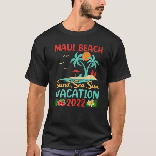 Beach Vacation 2022 Retro Sunset Hawaii Maui Beach T-Shirt (Vorderseite)