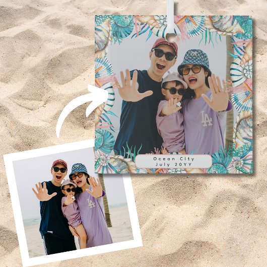 Beach Vacation Erinnerungen Familie Muschel halten Ornament Aus Glas