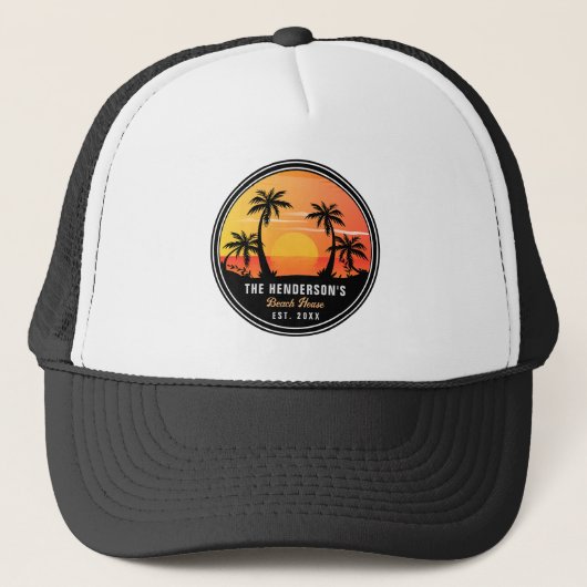 Beach Vacation House Family Wiedersehen Palm Trees Truckerkappe (Vorderseite)