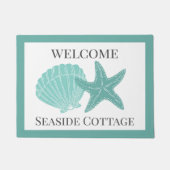 Beach Vacation Rental Aqua Muscheln Personalisiert Fußmatte (Vorderseite)