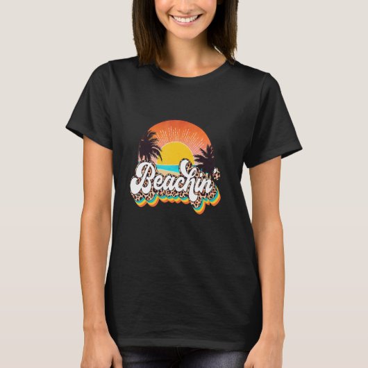 Beach Vacation Sand Sun Palm Tree Leopard Sommer V T-Shirt (Vorderseite)