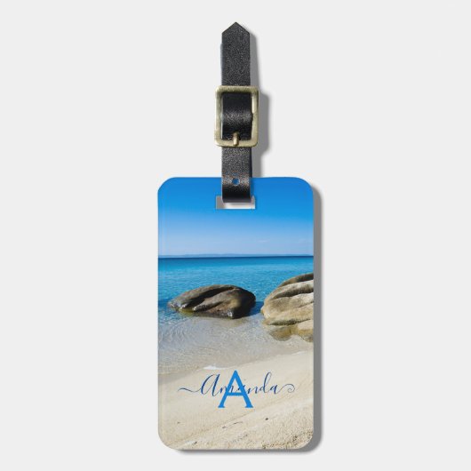 Beach Vacation Summer Ocean personalisiert Monogra Gepäckanhänger (Vorderseite vertikal)