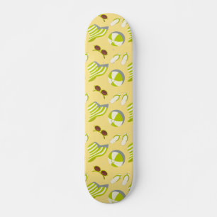 Beach vacay pattern with sunglasses and sun hat  skateboard