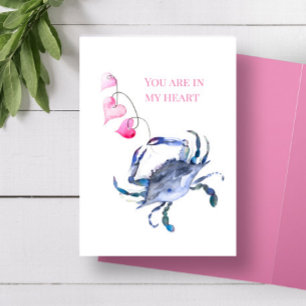 Beach Valentinstag Card Blue Crab and Hearts Karte